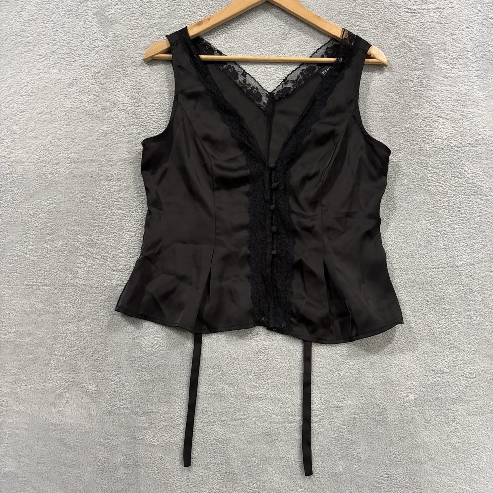 Kinsley + Zoey Button Cardigan Top Sz L Black Satin Lace Babydoll Gothic Boho